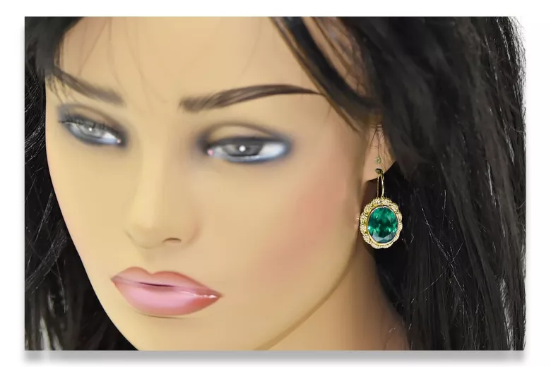 Pendientes Artesanía vintage Esmeralda Oro amarillo de 14 quilates vec007y